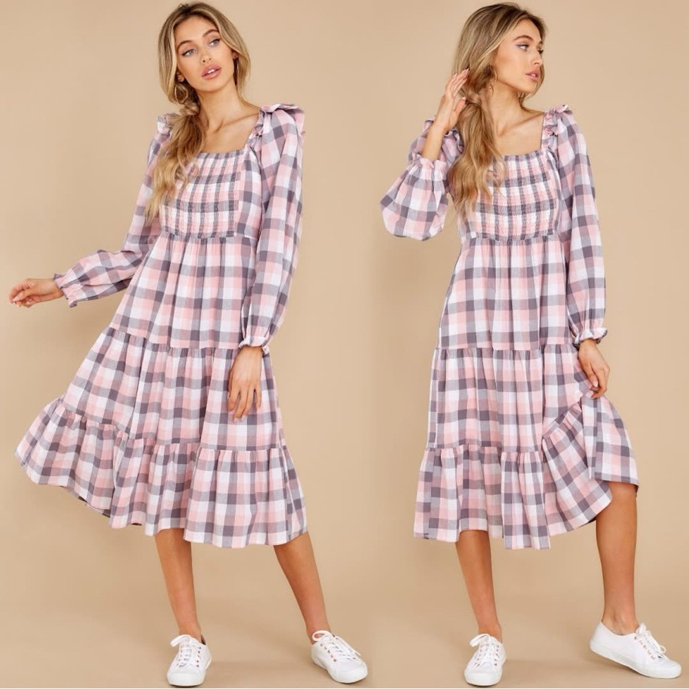 Plaid Long Sleeve Dress Red Dress Boutique Size M
